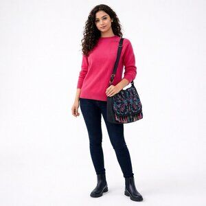 Peruvian Handmade Wool Merino Knit Sweater Womens Mock Turtleneck Pink Pullover